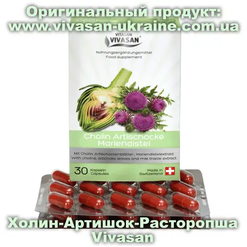 Холин-Артишок-Расторопша / Cholin Artischocke Mariendistel 30 капсул, Vivasan, Швейцария. Минерально-витаминные комплексы